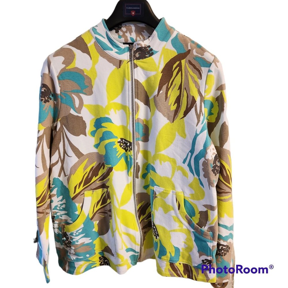 Susan Graver Weekend Jacket Size L 95% Cotton 5% Spandex Stretchy Full Zip Close